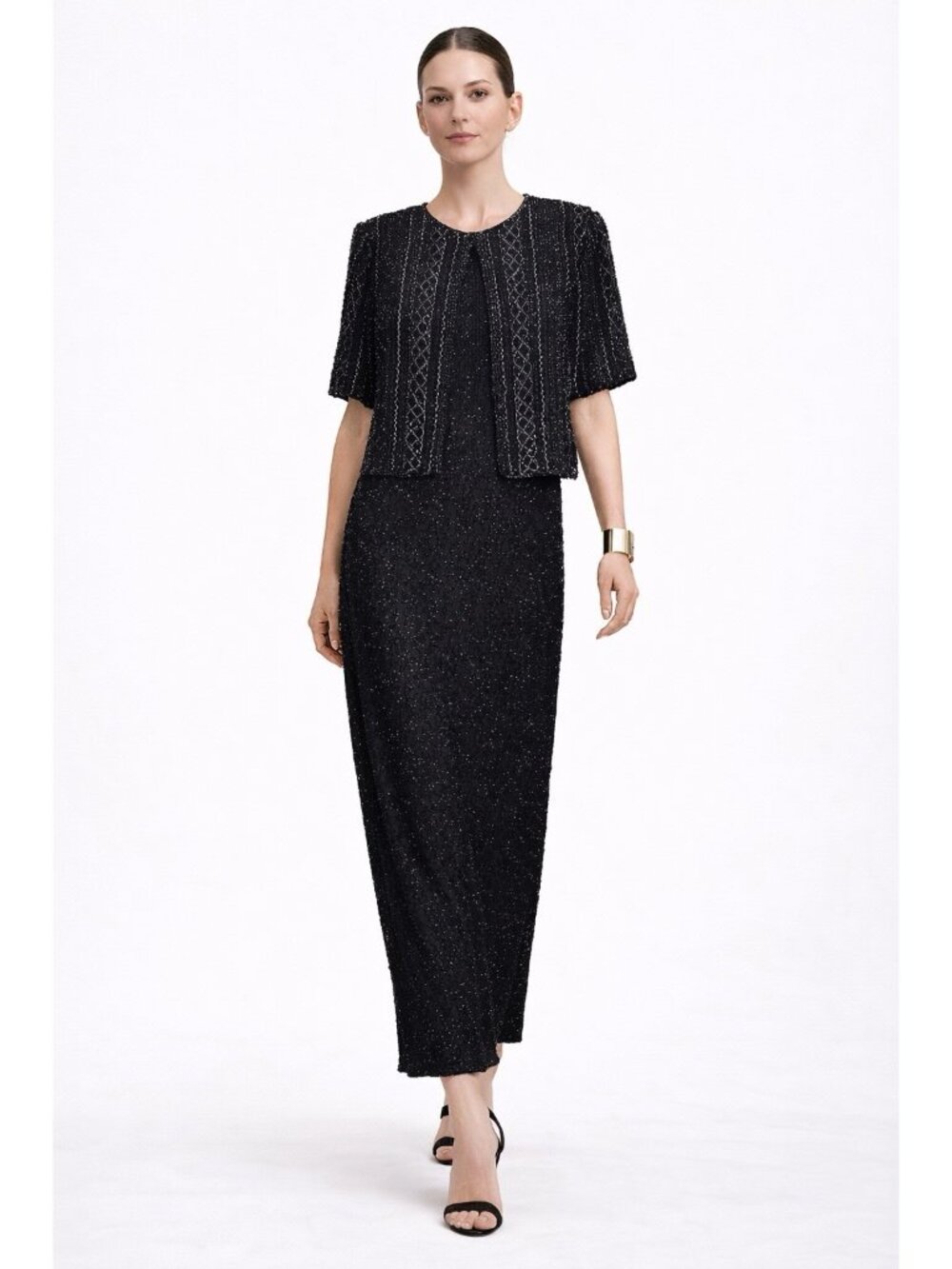 vintage 90s LAURENCE KAZAR black column dress beaded SMALL gown elegant formal